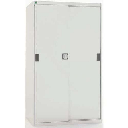 Dílenská skříň s posuvnými dveřmi, 160 x 105 x 52,5 cm, 3 police, šedá-šedá