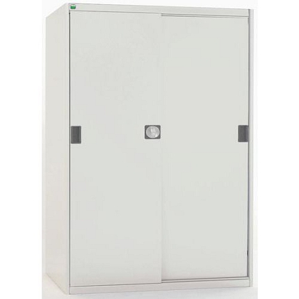 Dílenská skříň s posuvnými dveřmi, 160 x 130 x 65 cm, 3 police, šedá-šedá