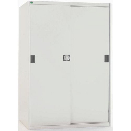 Dílenská skříň s posuvnými dveřmi, 160 x 105 x 65 cm, 3 police, šedá-šedá