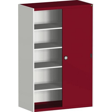 Dílenská skříň s posuvnými dveřmi, 200 x 130 x 65 cm, 4 police, šedá-červená