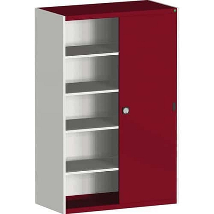 Dílenská skříň s posuvnými dveřmi, 200 x 105 x 65 cm, 4 police, šedá-červená