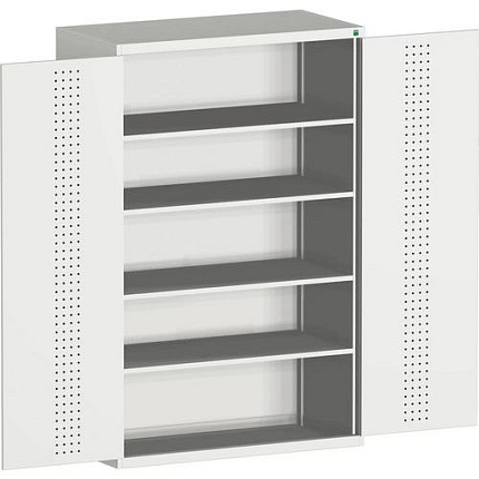 Dílenská skříň Bott Cubio 160, 200 x 130 x 65 cm, perfo dveře, šedá-šedá