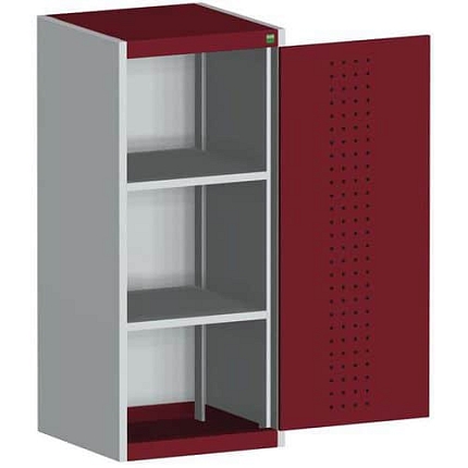 Dílenská skříň Bott Cubio, 120 x 52,5 x 52,5 cm, perfo dveře, šedá-červená