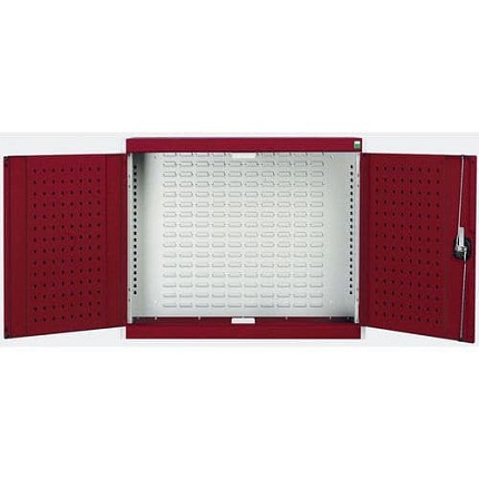 Závěsná skříňka Bott Cubio, zadní panel typu louvre, 70 x 80 x 32,5 cm, šedá-červená