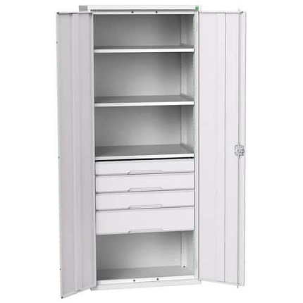 Dílenská skříň se zásuvkami Bott Verso, 200 x 80 x 55 cm, 3 police, 4 zásuvky, šedá-šedá