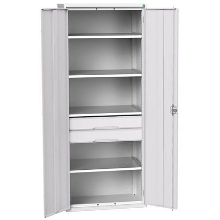 Dílenská skříň se zásuvkami Bott Verso, 200 x 80 x 55 cm, 4 police, 2 zásuvky, šedá-šedá