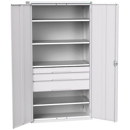 Dílenská skříň se zásuvkami Bott Verso, 200 x 105 x 55 cm, 4 police, 3 zásuvky, šedá-šedá