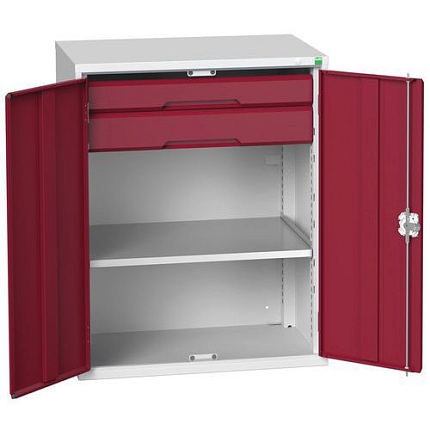 Dílenská skříň se zásuvkami Bott Verso, 100 x 80 x 55 cm, 1 police, 2 zásuvky, šedá-červená