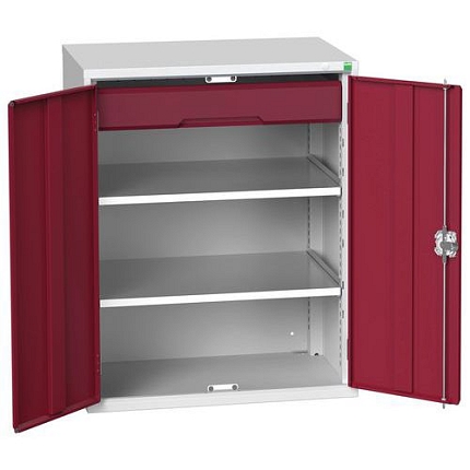 Dílenská skříň se zásuvkami Bott Verso, 100 x 80 x 55 cm, 2 police, 1 zásuvka, šedá-červená