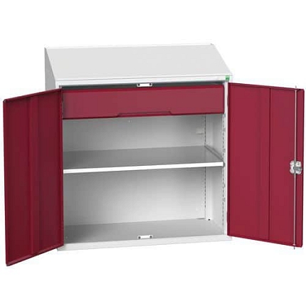 Skříňka s psacím pultem Bott Verso, 113 x 105 x 55 cm, 1 police, 1 zásuvka, šedá-červená