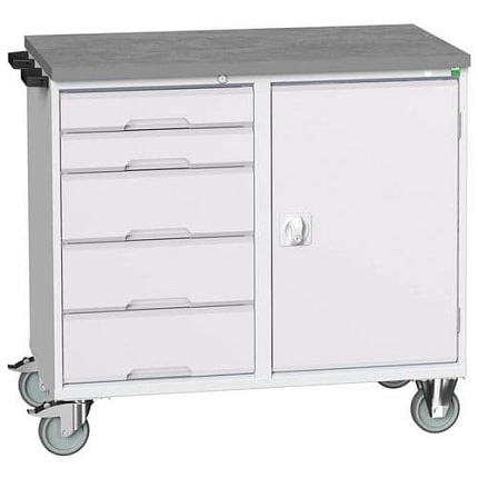 Údržový zásuvkový vozík Bott Verso, 98 x 105 x 60 cm, 5 zásuvek, skříňka, linoleum, šedá-šedá