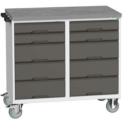 Údržový zásuvkový vozík Bott Verso, 98 x 105 x 60 cm, 10 zásuvek, linoleum, šedá-antracit