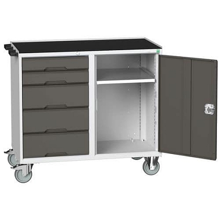 Údržový zásuvkový vozík Bott Verso, 96,5 x 105 x 55 cm, 5 zásuvek, skříňka, rohož, šedá-antracit