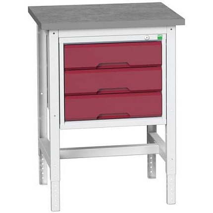 Dílenský stůl Bott Verso, 78-93 x 70 x 60 cm, 3 zásuvky, linoleum, šedá-červená
