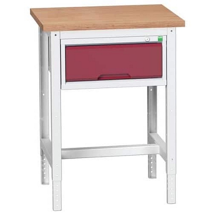 Dílenský stůl Bott Verso, 78-93 x 70 x 60 cm, 1 zásuvka, multiplex, šedá-červená