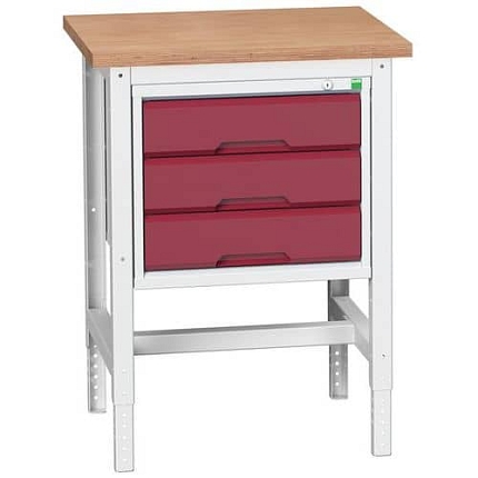 Dílenský stůl Bott Verso, 78-93 x 70 x 60 cm, 3 zásuvky, multiplex, šedá-červená