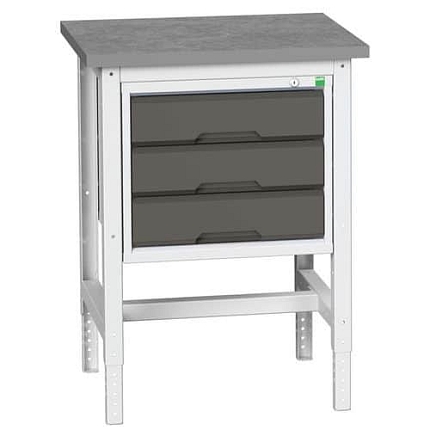 Dílenský stůl Bott Verso, 78-93 x 70 x 60 cm, 3 zásuvky, linoleum, šedá-antracit