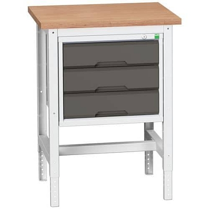 Dílenský stůl Bott Verso, 78-93 x 70 x 60 cm, 3 zásuvky, multiplex, šedá-antracit