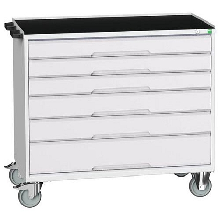 Mobilní pracovní stůl se zásuvkami Bott Verso, 96,5 x 105 x 55 cm, 6 zásuvek, rohož, šedá-šedá