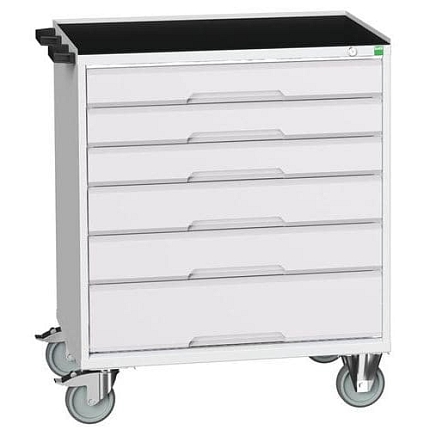 Mobilní pracovní stůl se zásuvkami Bott Verso, 96,5 x 80 x 55 cm, 6 zásuvek, rohož, šedá-šedá