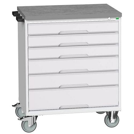 Mobilní pracovní stůl se zásuvkami Bott Verso, 98 x 80 x 60 cm, 6 zásuvek, linoleum, šedá-šedá