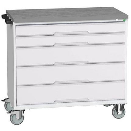 Mobilní pracovní stůl se zásuvkami Bott Verso, 98 x 105 x 60 cm, 5 zásuvek, linoleum, šedá-šedá