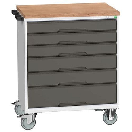 Mobilní pracovní stůl se zásuvkami Bott Verso, 98 x 80 x 60 cm, 6 zásuvek, rohož, šedá-antracit