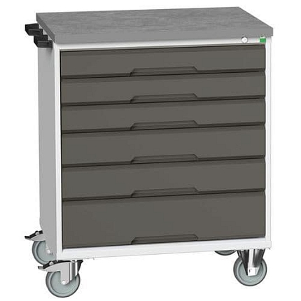 Mobilní pracovní stůl se zásuvkami Bott Verso, 98 x 80 x 60 cm, 6 zásuvek, linoleum, šedá-antracit