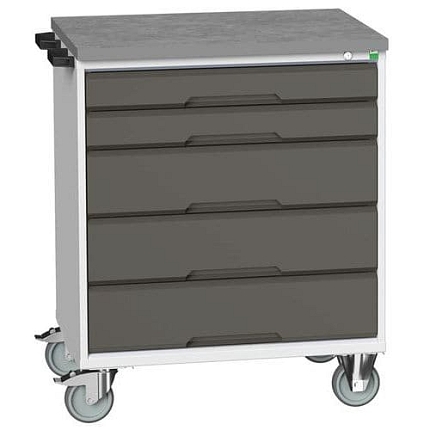 Mobilní pracovní stůl se zásuvkami Bott Verso, 98 x 80 x 60 cm, 5 zásuvek, linoleum, šedá-antracit