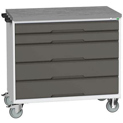 Mobilní pracovní stůl se zásuvkami Bott Verso, 98 x 105 x 60 cm, 5 zásuvek, linoleum, šedá-antracit