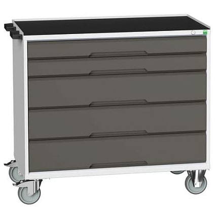 Mobilní pracovní stůl se zásuvkami Bott Verso, 96,5 x 80 x 55 cm, 5 zásuvek, rohož, šedá-antracit