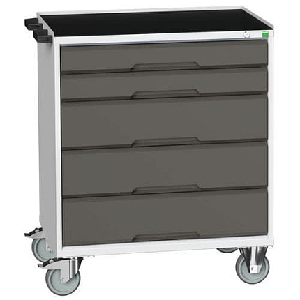 Mobilní pracovní stůl se zásuvkami Bott Verso, 96,5 x 80 x 55 cm, 5 zásuvek, rohož, šedá-antracit