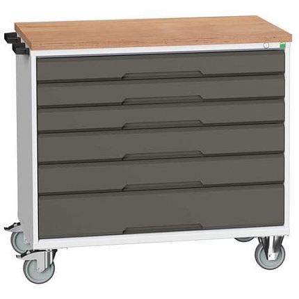 Mobilní pracovní stůl se zásuvkami Bott Verso, 98 x 105 x 60 cm, 6 zásuvek, multiplex, šedá-antracit