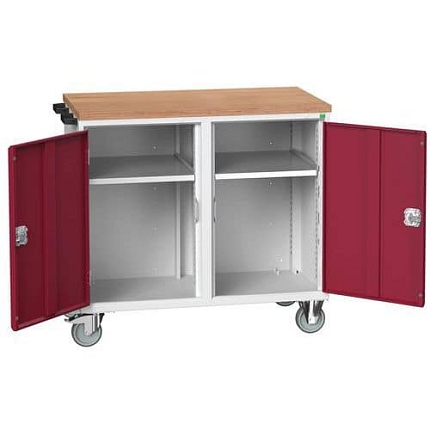 Údržový zásuvkový vozík Bott Verso, 98 x 105 x 60 cm, 2 skříňky, multiplex, šedá-červená