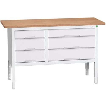 Dílenský stůl Bott Verso, výškově nastavitelný, 83-93 x 150 x 60 cm, multiplex, 3 zásuvek, šedá-šedá