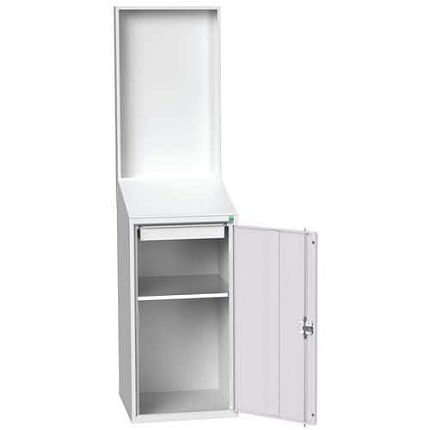 Pracovní stanice Economy Bott, s panelem, 1 police, 1 zásuvka, 200 x 52,5 x 55 cm, šedá-šedá