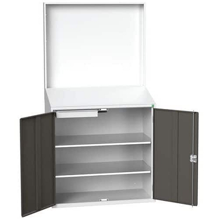 Pracovní stanice Economy Bott, s panelem, 2 police, 1 zásuvka, 200 x 105 x 55 cm, šedá-antracitová