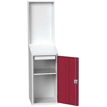 Pracovní stanice Bott, s perforovaným panelem, 200 x 52,5 x 55 cm, šedá-červená