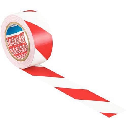 Výstražná PVC lepicí páska Tesa, 50 x 0,15 mm, délka 33 m, červená/bílá