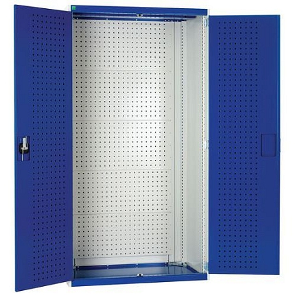 Dílenská skříň s perfo panely pro držáky na nářadí/nářadí, 200 x 105 x 52,5 cm, šedá-modrá