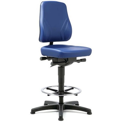 Pracovní židle Bimos All In One 9631 s kluzáky, s podnožkou, koženkový sedák, nízké opěradlo, modrá