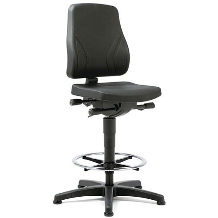 Pracovní židle Bimos All In One 9631 s kluzáky, s podnožkou, koženkový sedák, nízké opěradlo, černá