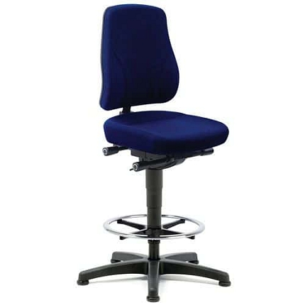 Pracovní židle Bimos All In One 9631 s kluzáky s podnožkou, látkový sedák, nízké opěradlo, modrá