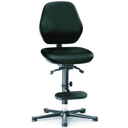 Pracovní antistatická ESD židle Bimos Basic 9152E s kluzáky, s podnožkou, koženka, nízké opěradlo, černá