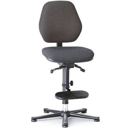 Pracovní antistatická ESD židle Bimos Basic 9152E s kluzáky, s podnožkou, látka, nízké opěradlo, černá