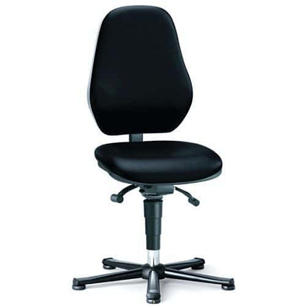 Pracovní antistatická ESD židle Bimos Basic 9154E s kluzáky, bez podnožky, koženka, vysoké opěradlo, černá