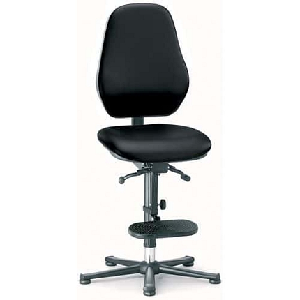 Pracovní antistatická ESD židle Bimos Basic 9156E s kluzáky, s podnožkou, koženka, vysoké opěradlo, černá