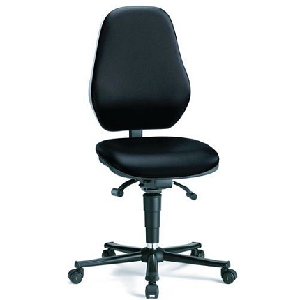 Pracovní antistatická ESD židle Bimos Basic 9155E s kolečky, bez podnožky, koženka, vysoké opěradlo, černá