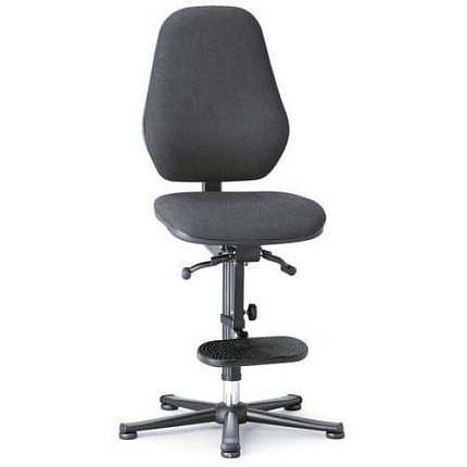 Pracovní antistatická ESD židle Bimos Basic 9156E s kluzáky, s podnožkou, látka, vysoké opěradlo, černá