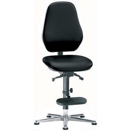 Pracovní antistatická ESD židle Bimos Basic 9159E s kluzáky, s podnožkou, koženka, vysoké opěradlo, černá